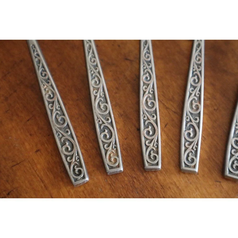 Lot 8x Imperial International IIC DAVOS Stainless Black Floral Table Spoon 7.5